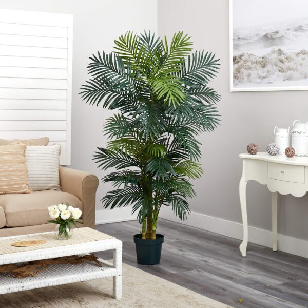 Luxemarrt 6.5ft Artificial Golden Cane Palm Tree with Realistic Trunks and Lifelike Palm Leaves - Image 3